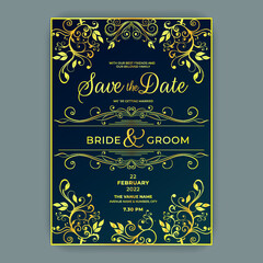 Gradient golden floral wedding invitation card design template