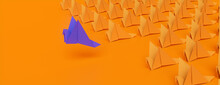 Origami Birds Against A Orange Background. Manager Concept With Copy Space.