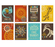 © frenta - Set of ethnic banner, background, flyer, placard with tribal ornaments of red, yellow, blue and brown colors. Vertical vector poster, template card, sticker with geometric patterns and animals. EPS8