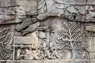 Wall Mural - Wall carving of Prasat Bayon Temple, Angkor Wat, Siem Reap, Cambodia