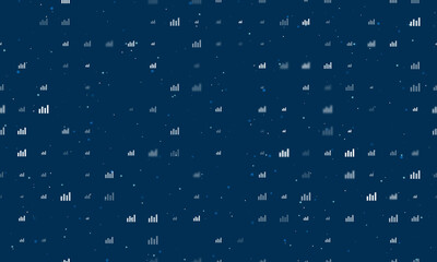 Poster - Seamless background pattern of evenly spaced white chart line symbols of different sizes and opacity. Vector illustration on dark blue background with stars