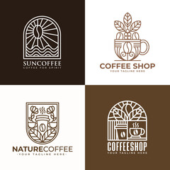 Set of line art coffee logo and icon templates