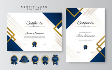 Wall Mural - Modern elegant blue and gold diploma certificate template