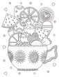 Cup with sweets. Lollipops. Coloring page.