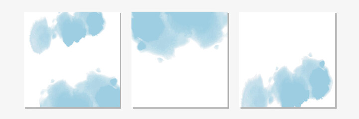 Poster - Set of watercolor or ink stains background. Abstract blue paint shapes. Isolated texture on white. Modern minimalist art. Design for party invitation or poster.