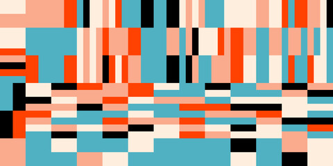 Modern vector abstract  geometric background with stripes, rectangles and squares  in retro style. Pastel colored simple shapes graphic pattern. Abstract mosaic artwork.