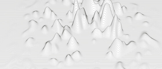Poster - Abstract background with distorted line shapes on a white background. Monochrome sound line waves.