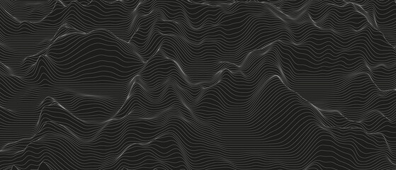 Poster - Monochrome sound line waves abstract background . Distorted line shapes on a black background.