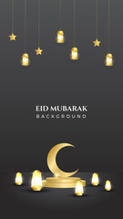 Wall Mural - Eid ramadan mubarak background for social media stories template banners. Arabic islamic middle east lantern moon crescent mosque design for social media template