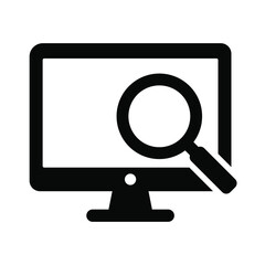 Canvas Print - Computer monitor magnifying glass icon in simple style isolated on white background. Monitoring icon.