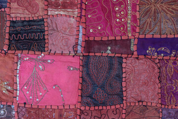 Wall Mural - Detail old colorful patchwork carpet in India