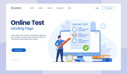 online test and checking answers, examination, test, quiz, feedback flat vector illustration landing page
