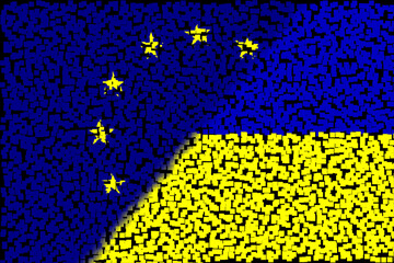 Wall Mural - European Union (EU) and Ukraine. European Union flag and Ukraine flag. Concept of aid, association of countries, political and economic relations. Ukraine and European Union. OTAN-NATO flag.