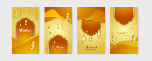 Eid ramadan mubarak background for social media stories template banners. Arabic islamic middle east lantern moon crescent mosque design for social media template