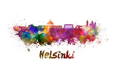 Helsinki skyline in watercolor