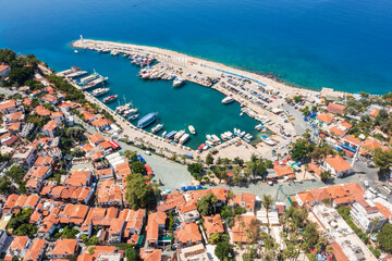 Wall Mural - Aerial view city Cas and port with pier in Turkey