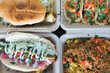 Overhead shot of Mexican street food in takeaway boxes