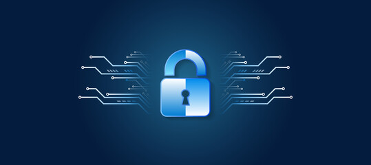 Poster - Cyber security internet and networking concept. Abstract circuit board. Data protection privacy concept. Padlock icon and internet technology networking connection.