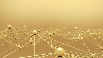Poster - abstract geometric background chaotic gold molecule on a golden background 3d rendering