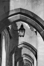 Grayscale Of The Winchester Cathedral Arches