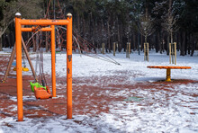 Beautiful Children Playground In The Snow In Winter