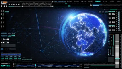 Aufkleber - HUD Futuristic Interface Control Panel Digital Earth Rotating Data Scanning Information Display.
Earth Spinning 4K Motion Graphic Number, Chart, Text Status Report 4K Motion Background.