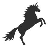 Fototapeta Konie - Legendary mythic horse. Reared up unicorn black silhouette