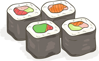 Sushi Maki Rolls Set Hand Drawn Illustration