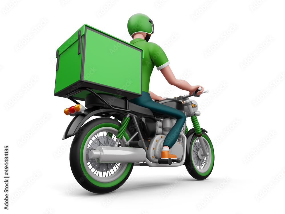 Delivery man riding a motorcycle with delivery box, 3d rendering Stock ...
