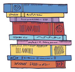 Wall Mural - book heap sketch. colorful covers in hand drawn style