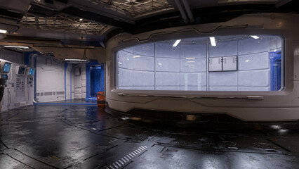 Poster - 3D rendering of a futuristic sci-fi interior environment with containment cell.
