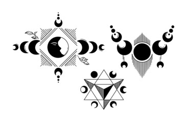 Wall Mural - mystical moon abstract composition, moon phases, sacred geometry, isolated cliparts bundle, celestia