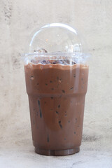 Poster - Chocolate with iced fresh drink in the plastic cup on marble background, declicious drink in Asian.