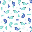 Seamless pattern with hand drawn birds. Kids print. Vector