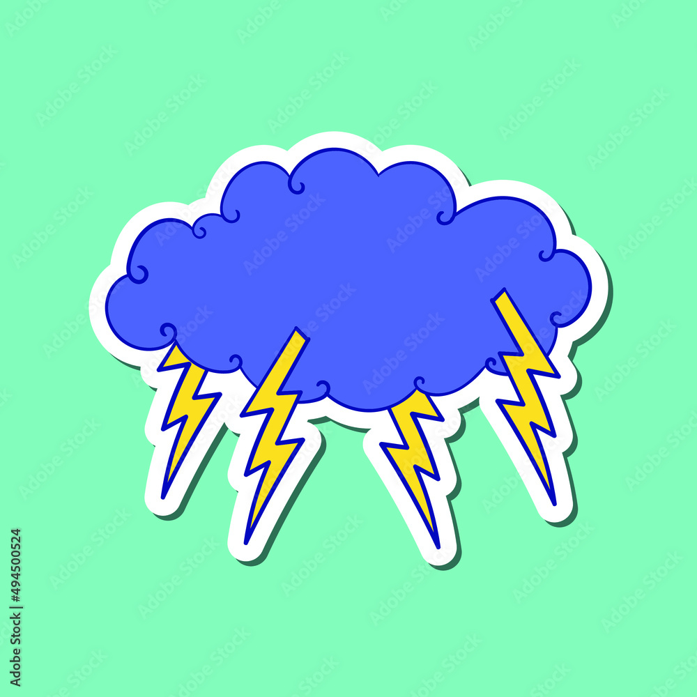 hand drawn colorful cloud lightning doodle illustration for stickers ...