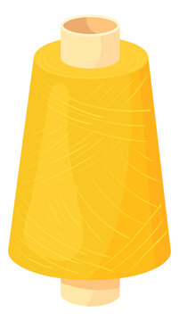 Yellow thread bobbin icon. Sewing roll in cartoon style