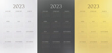 One Page Wall Calendar 2023 Corporate Business Template. Planner Wall Calendar Set For 12 Months. Weeks Starts On Sunday. Yellow, White And Black Gradient Colors.
