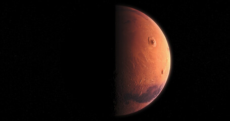 Wall Mural - Beautiful view of the phase of planet Mars isolated on black background