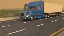 3D Illustration Of A Blue Truck On The Highway