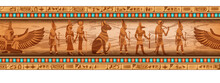 Egypt Seamless Border, Goddess Silhouette, Vector Ancient Ethnic Ornament Frame Design. Old Papyrus Texture, Religion Calligraphy Print, Vintage Hieroglyph Wall Mural Illustration. Egypt Border