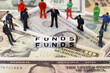 crowd of people and letter cube on dollar background. conceptual image for funding, mutual fund and investment.