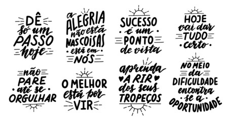 Motivational portuguese hand written quotes set.