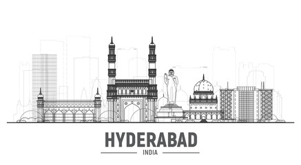 Wall Mural - Hyderabad India line skyline with panorama in sky background. Vector Illustration. Business travel and tourism concept with modern buildings. Image for banner or web site.