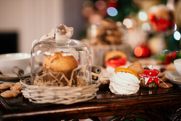 Sticker - Christmas composition with a yummy muffin and biscuits