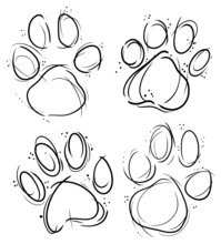 Animal Cat Or Dog Paw Print Hand Drawn Ink Splatter Outline Vector Svg Line Art