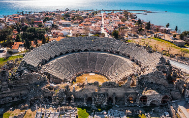 Wall Mural - Aerial view of ancient city of Side in Turkey