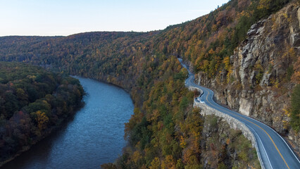 Sticker - Aerial view of the Hawks Nest Highway along the Delaware River-Port Jarvis, New York