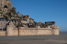 Detail Of Houses On The Ramparts Of The Mont Saint Michel In Normandy, France