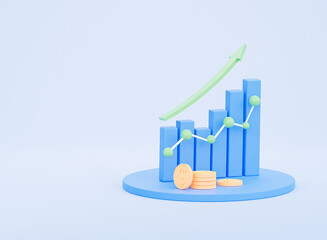 Poster - A diagram with stacks of coins and an arrow to the top. 3d rendering