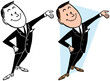 A vintage retro cartoon of a businessman gesturing towards something interesting to the right. 